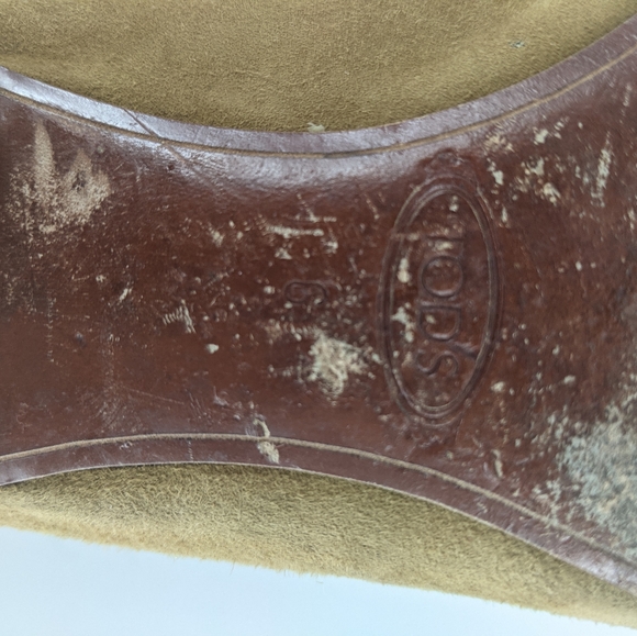 Tod's Tan Suede Studded Square Toe Tie Loafers - Picture 8 of 10